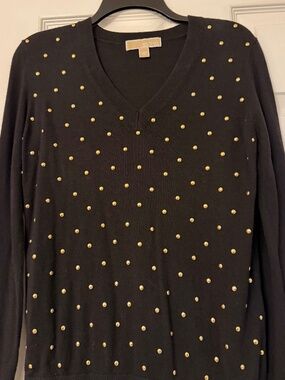 Michael Michael Kors Black Studded V Neck Sweater